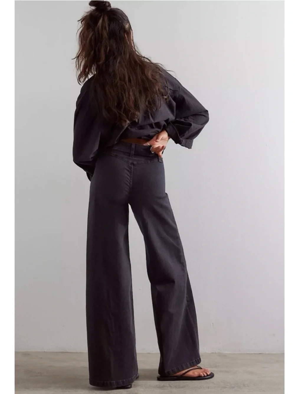 Free People We The Free Libre Wide-Leg Jeans Cafe Noir Black Size 30